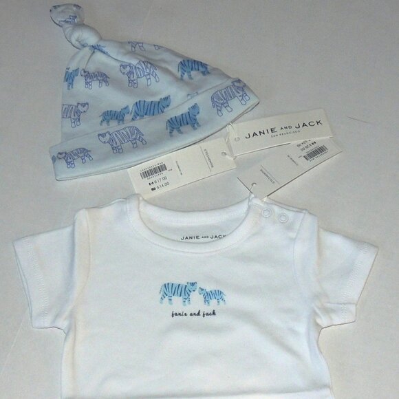 NWT Janie and Jack Baby Bodysuit + Hat Set – Blue Tiger Print | Size 0–3 Months - Picture 1 of 6